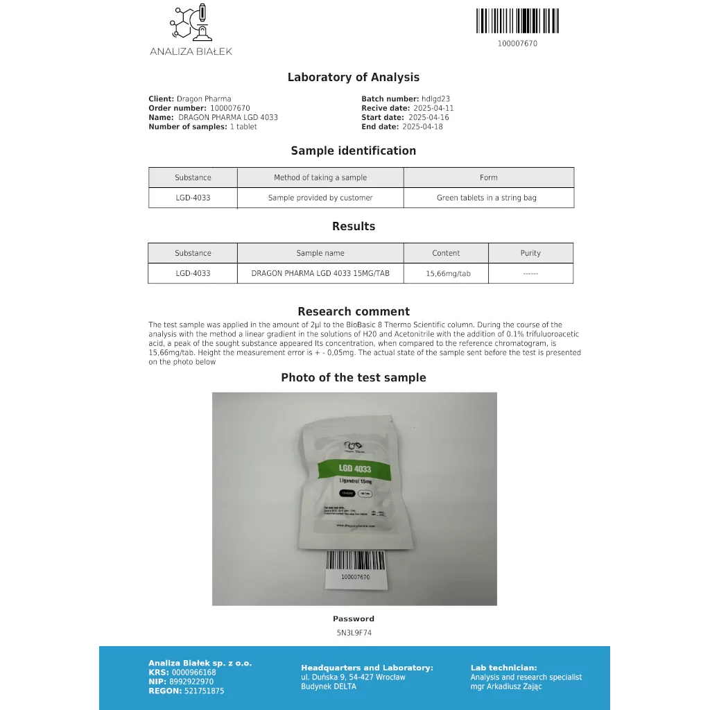 LGD 4033 15 mg by Dragon Pharma, Europe