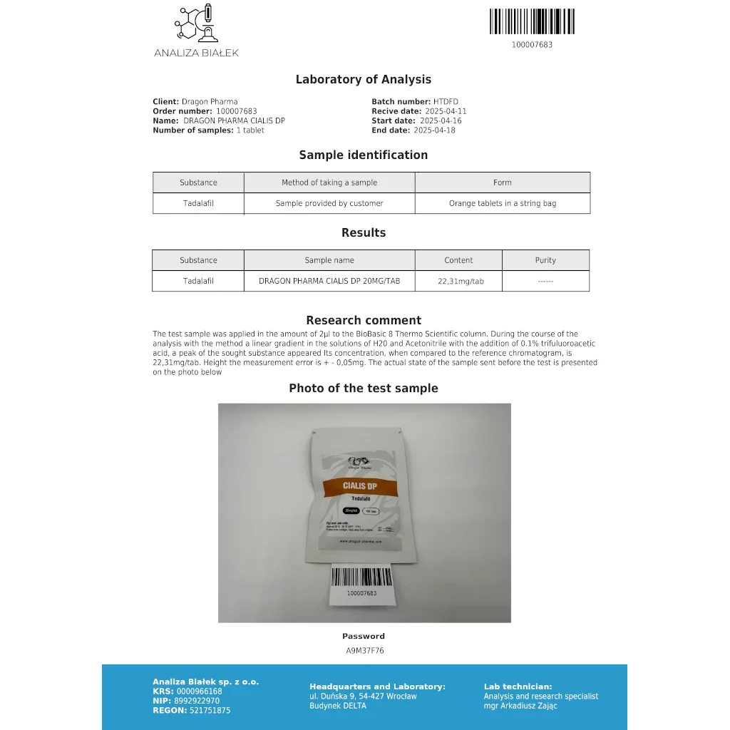 Cialis 20 mg by Dragon Pharma, Europe Cialis 20 mg by Dragon Pharma, Europe