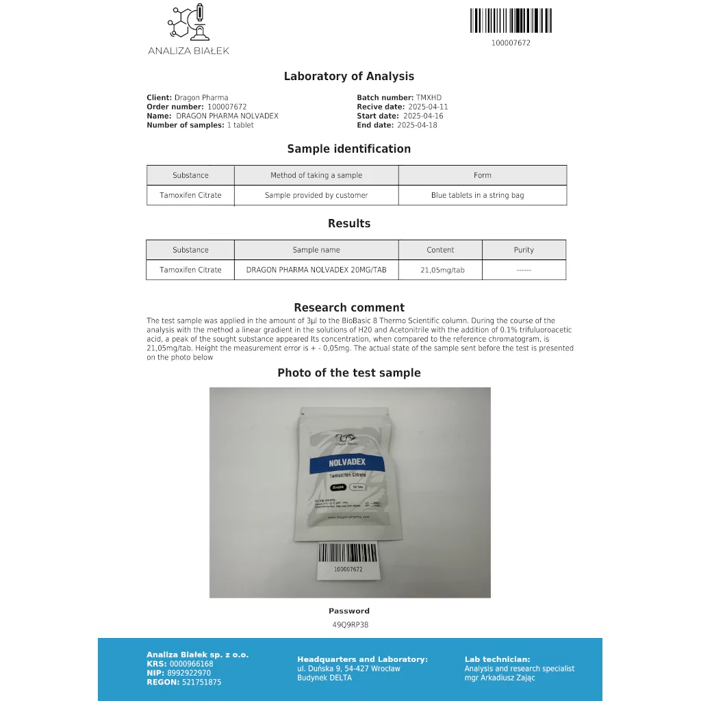 Nolvadex 20 mg by Dragon Pharma, Europe