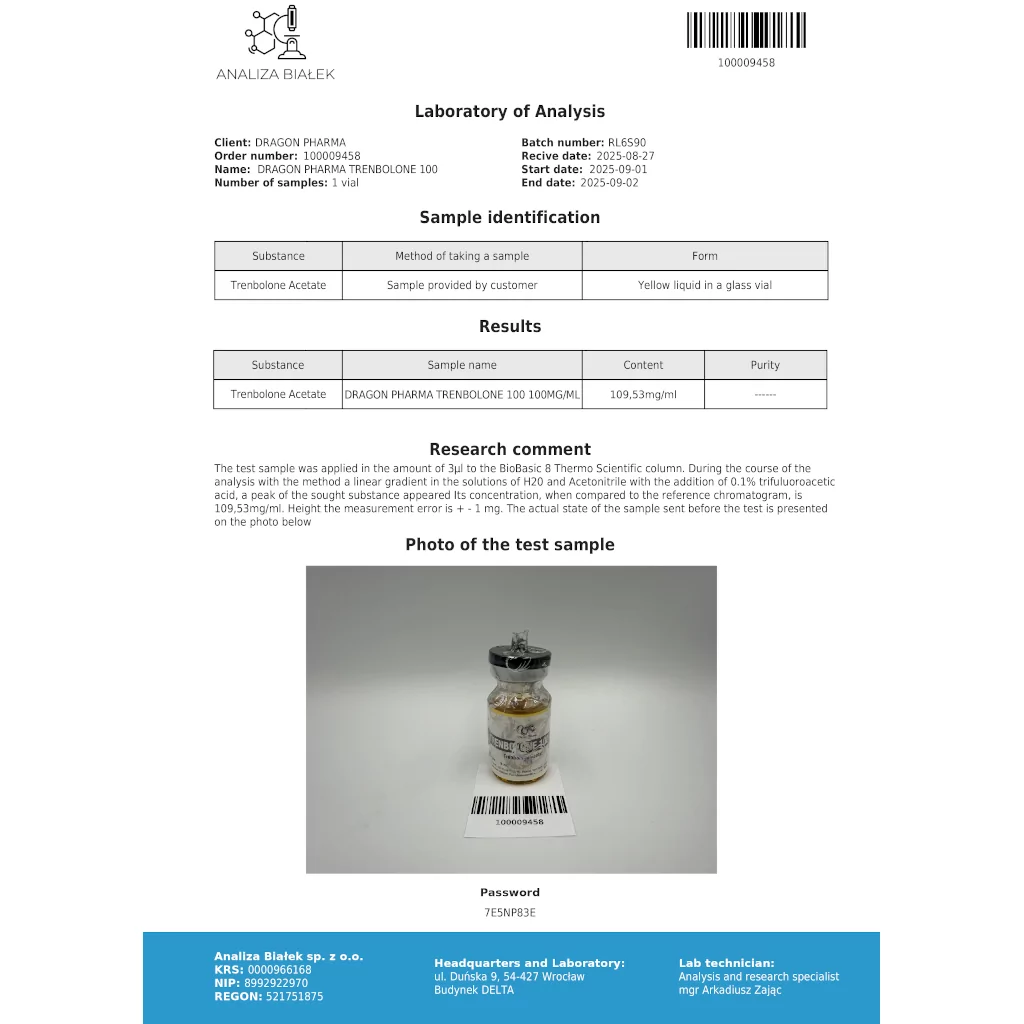 Trenbolone 100 mg by Dragon Pharma, Europe