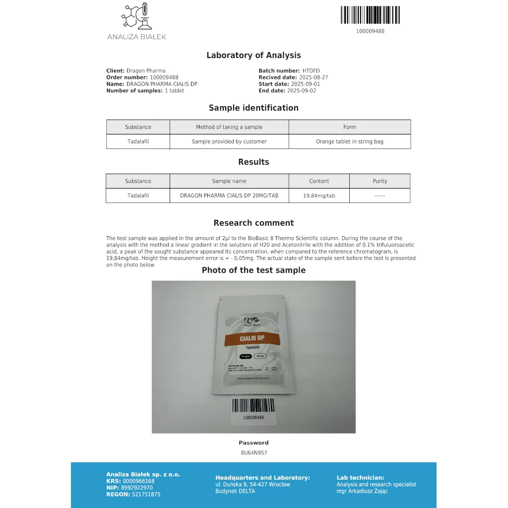 Cialis 20 mg by Dragon Pharma, Europe