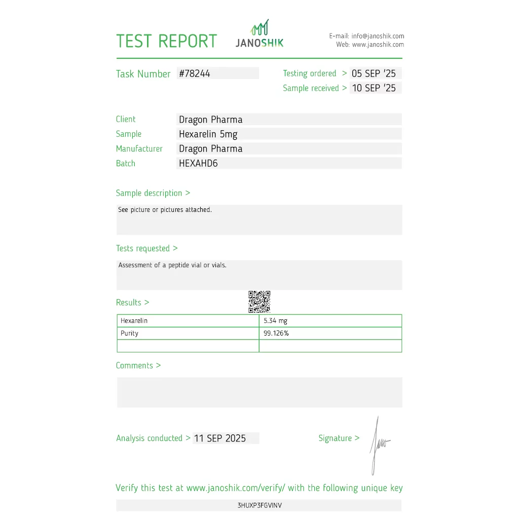 Hexarelin 5 mg by Dragon Pharma, Europe Hexarelin 5 mg by Dragon Pharma, Europe